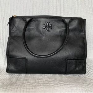 Tory Burch Ella Leather and Canvas Tote, Black